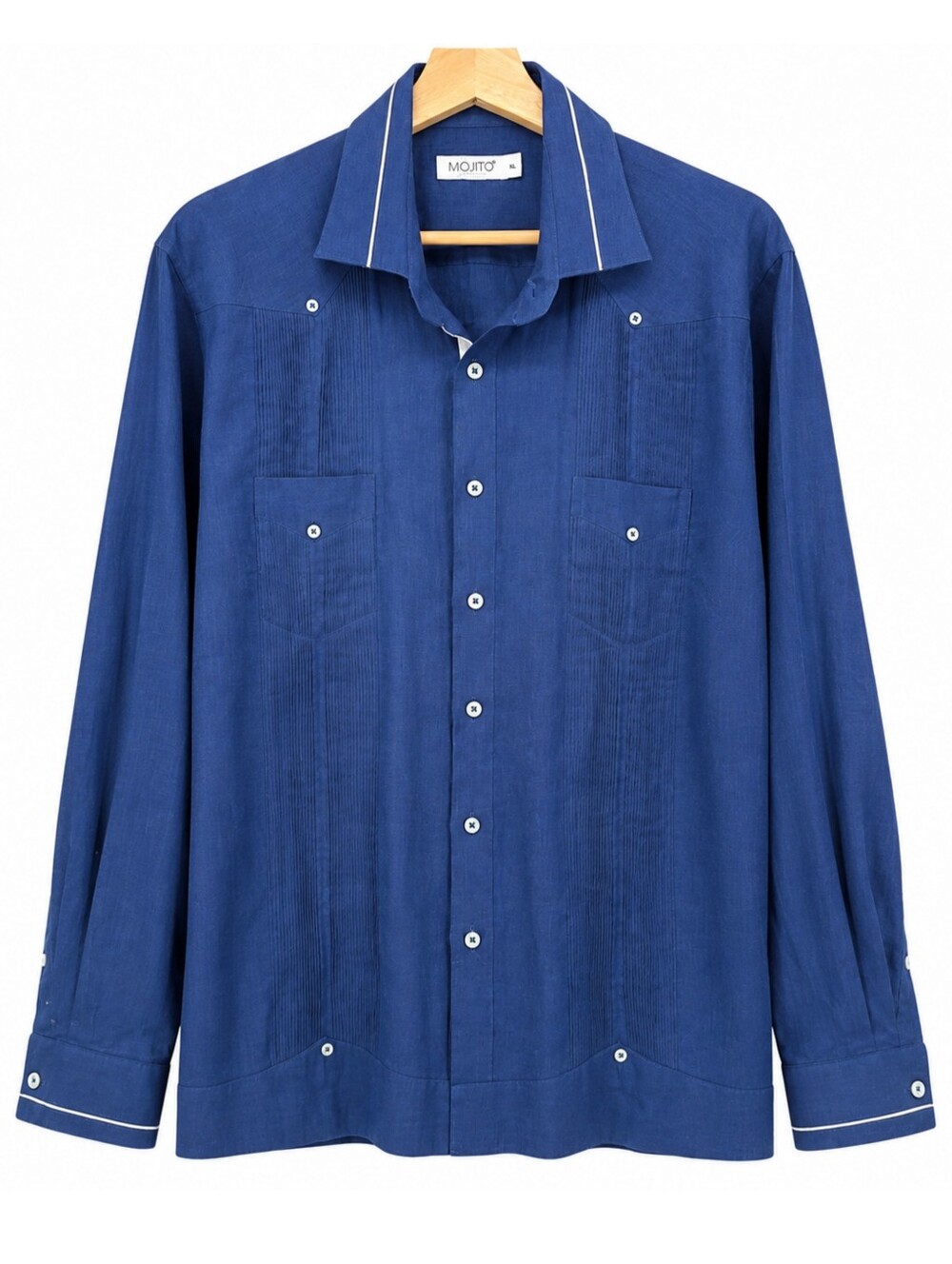 Mojito Collection Men's Size XL 100% Linen Guayabera Cuban Resort Blue Button Up